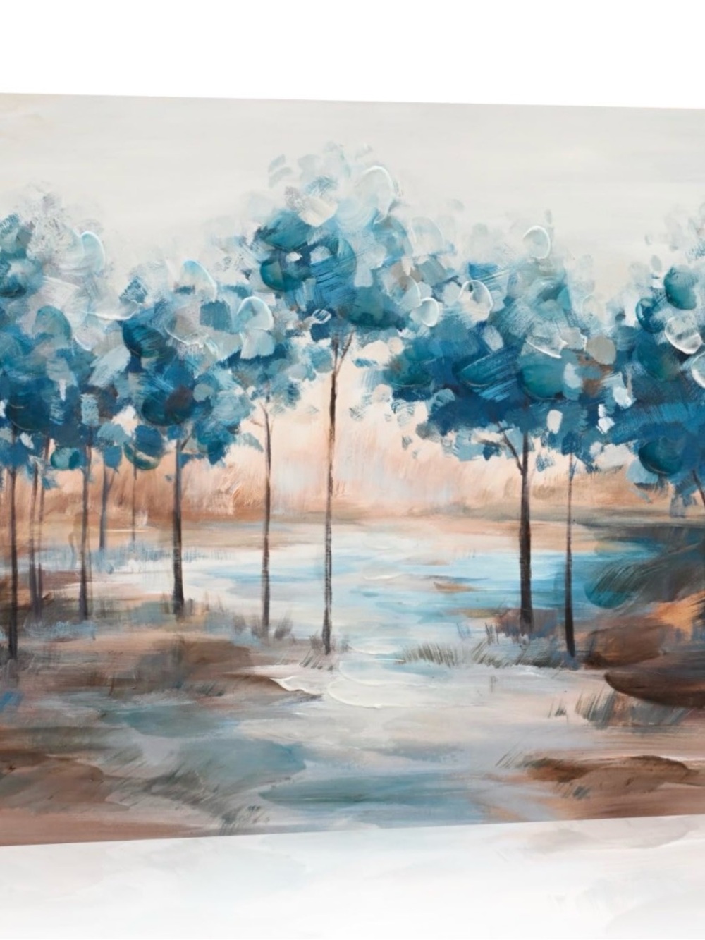 New 28x29 Blue and Tan Abstract Forest Wall Art - Serene Woodland Print
